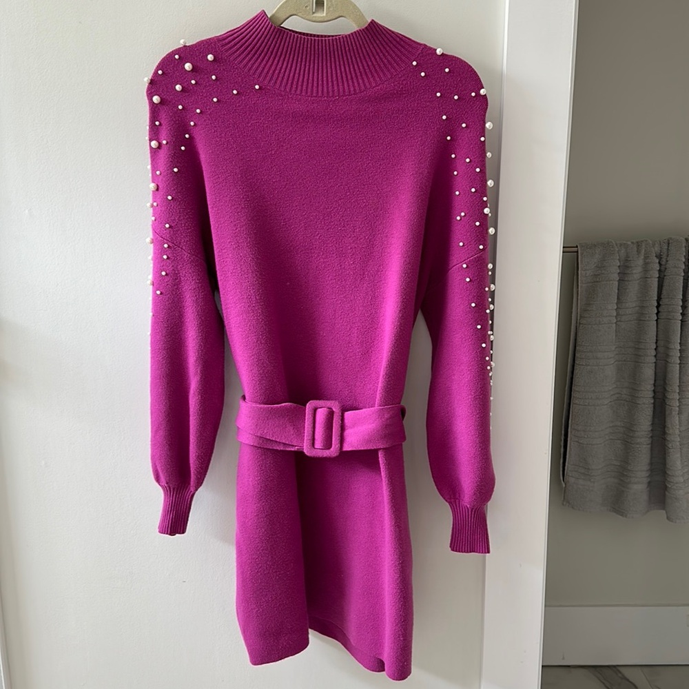 Pearl detailed long sleeve dress